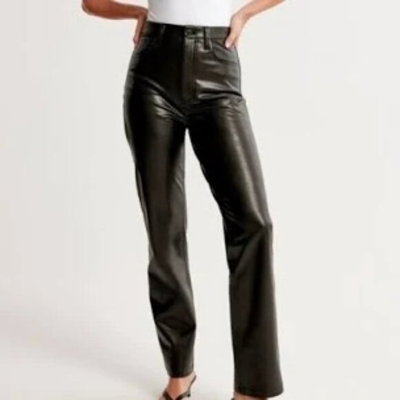 Abercombie & Fitch Pant Vegan Leather Ultra High-Rise Straight Leg Black Size 4 - Picture 1 of 9